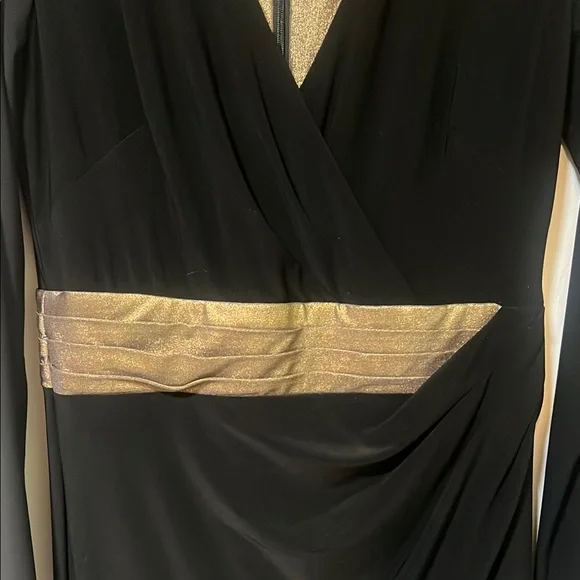 Lauren Ralph Lauren formal evening dress Black & gold long sleeves  size 6 - Picture 2 of 9